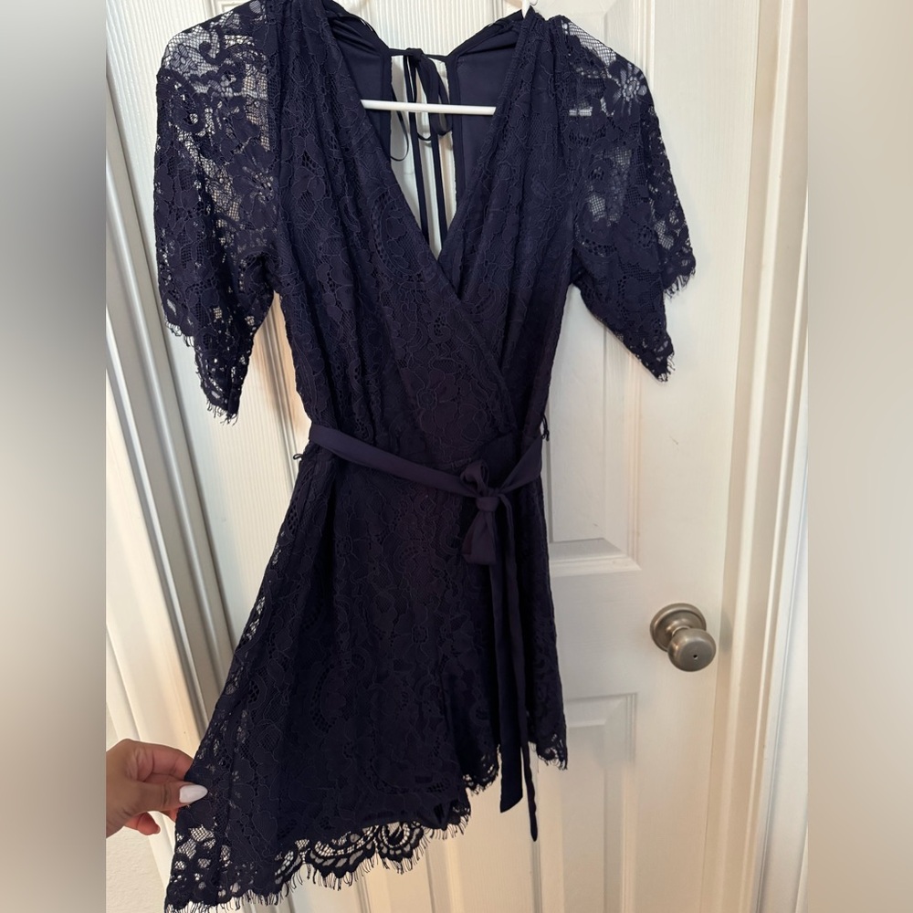 Elegant Lace Wrap Dress in Navy